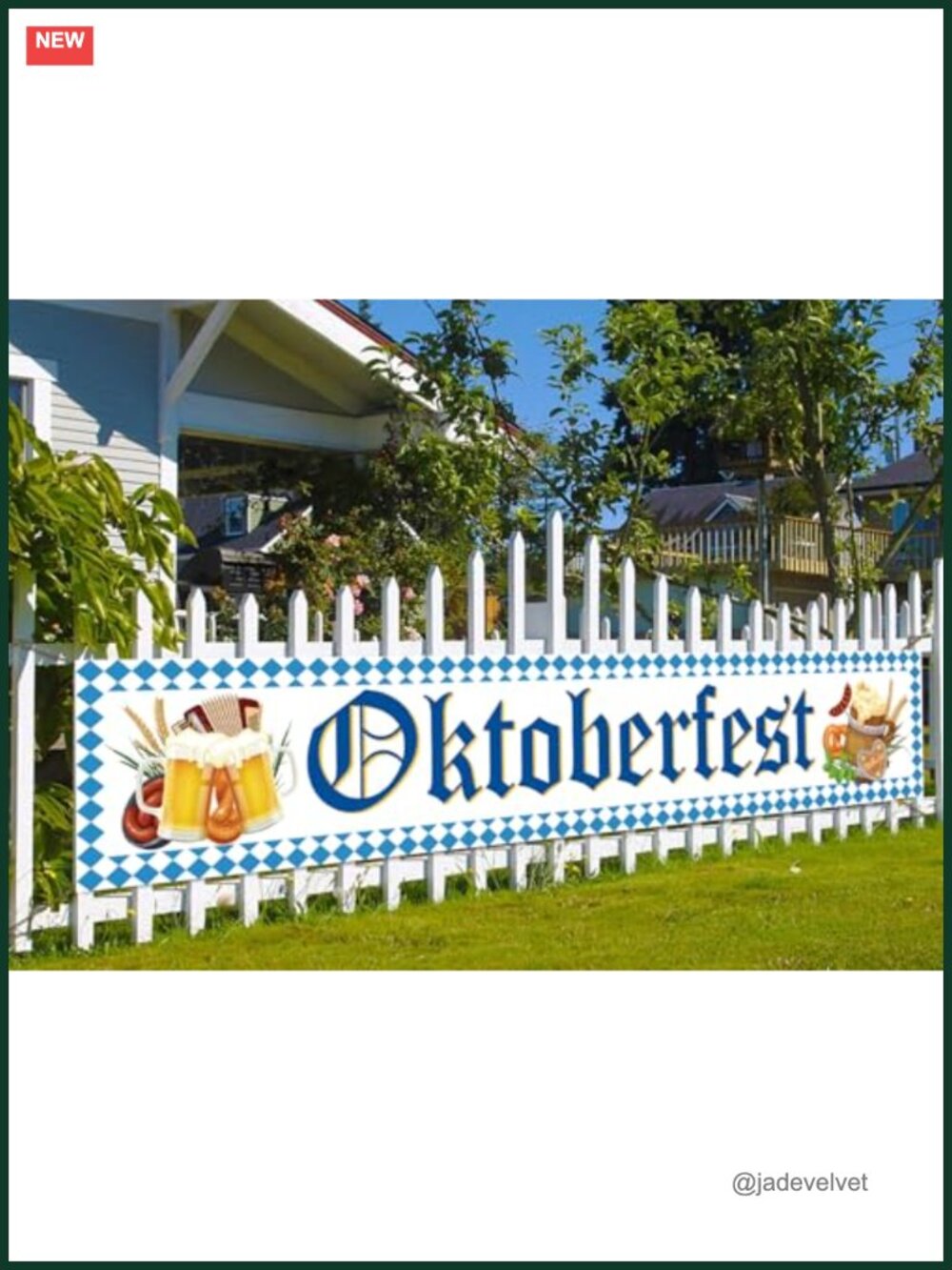 Oktoberfest Banner Fence Yard Lawn Decor, Blue Check German Beer Fest Hanging